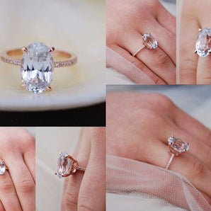 White Sapphire Oval Blake Engagement Ring Pave Diamond Setting