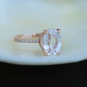 White Sapphire Oval Blake Engagement Ring Diamond Pave Setting