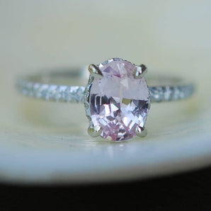 Blush Sapphire Oval Blake Engagement Ring Pave Diamond Setting