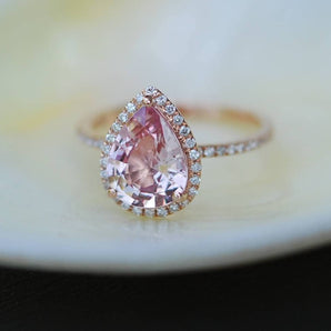 Pear Pink Sapphire Halo Ring