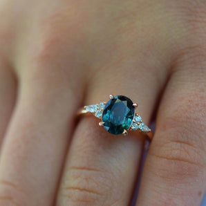 Blue Green Sapphire Ring, Campari