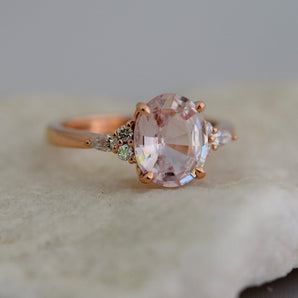 pink sapphire diamonds rose gold engagement ring, classic elegant ring, oval