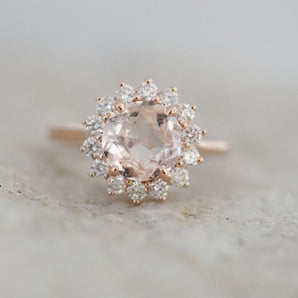 Round Champagne Sapphire Halo Ring