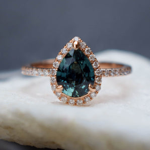 Pear Green Sapphire Halo Ring