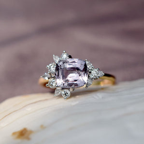 Iris pink sapphire engagement ring