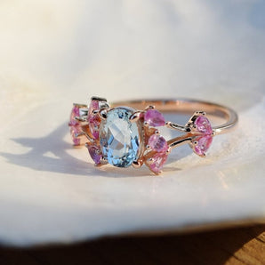 Butterfly meadow aquamarine&sapphire ring