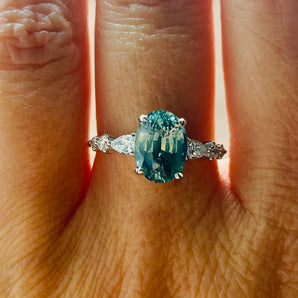 Oval Blue Green Sapphire Godivah Ring