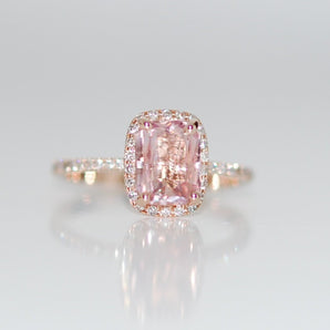 Radiant Cut Pink Sapphire Halo Ring