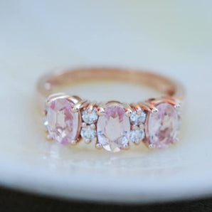 Peach sapphire 3 stone anniversary ring