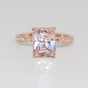 Blush Sapphire Radiant Cut Blake Engagement Ring Diamond Pave Setting