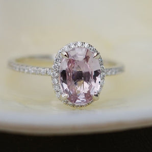 Oval Peach Sapphire Halo Ring
