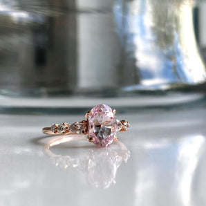 Peach Sapphire Ring, diamonds, 14k rose gold. Sonata design