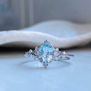 Dela Starburst Aquamarine Ring, 14k white gold, diamonds