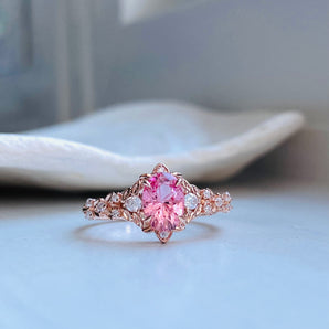 Arwen Star Pink Sapphire Ring, 14k gold, diamonds