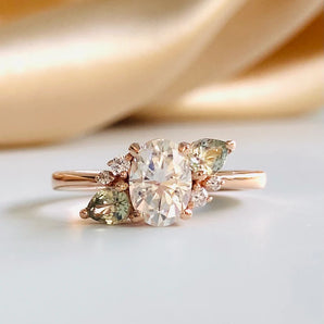 Flower Moissanite Green Sapphire Ring