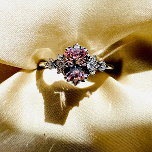 Dela Concave Radiant Pink Sapphire Ring, 14k gold, diamonds