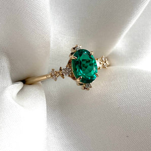 Elvira Emerald Engagement Ring, 14k yellow gold, diamonds