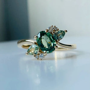 Floral Mint Green Sapphire Ring