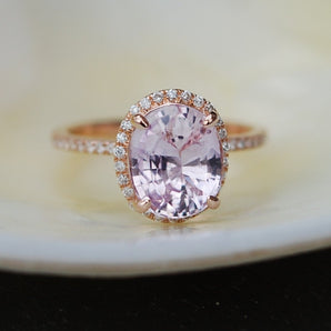 Oval Ice Peach Sapphire Halo Ring