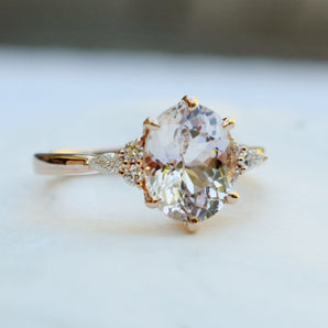 champagne sapphire rose gold engagement ring, 6 prongs