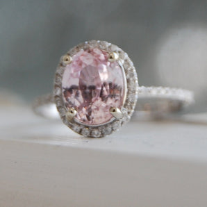 Oval Blush Sapphire Halo Ring