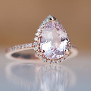 Pear Peach Sapphire Halo Ring