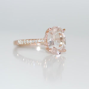 Peach Sapphire Oval Sapphire Engagement Ring Diamond Pave Setting